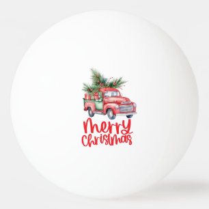 Rode vrachtwagen met Kerstboom voor Pingpongspeler Pingpongballen