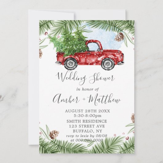  Rode Vrachtwagen met kerstbruiloft nodigt u uit (Voorkant)