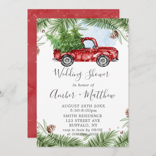  Rode Vrachtwagen met kerstbruiloft nodigt u uit (Voorkant / Achterkant)