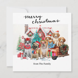  rode vrachtwagen met kersthonden feestdagenkaart