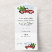 Rode vrachtwagen met sneeuwkerstweddenschap All In One Uitnodiging (Binnen)