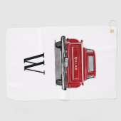 Rode Vrachtwagen Monogram Initiaal Naam Golfhanddoek (Horizontaal)