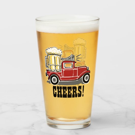 Rode vrachtwagen op de borst van Beer Glass Glas (Voorkant gevuld)