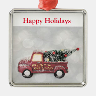 rode vrachtwagen op een grijze achtergrond metalen ornament