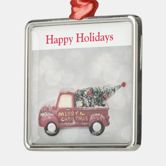 rode vrachtwagen op een grijze achtergrond metalen ornament (Links)