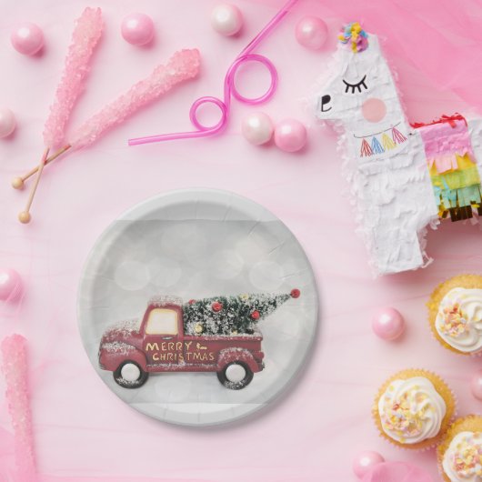 rode vrachtwagen op een grijze achtergrond papieren bordje (Feest)