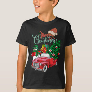 Rode Vrachtwagen Pickup Kerstboom Vrolijke Kerstmi T-shirt