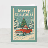 Rode Vrachtwagen Vintage Kerstmis Feestdagen Kaart (Voorkant)