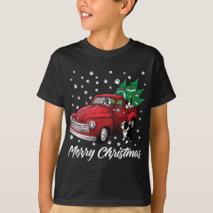 Rode Vrachtwagen Vrolijke Kerstboom Boston Terrier T-shirt