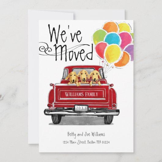  rode vrachtwagenballonnen labrador honden verplaa aankondiging (Voorkant)