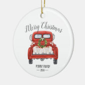  rode vrachtwagenfamilie keramisch ornament (Links)