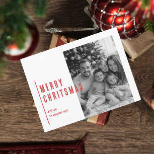 Rode vrolijke kerst met zwart-wit foto briefkaart