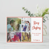 Rode Vrolijke Kerstfoto Kerst Kaart (Staand voorkant)