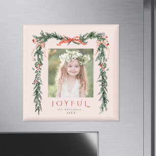 Rode vrolijke kerstlijst foto roze vakantie magneet