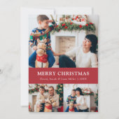 Rode Vrolijke Kerstmis Foto Collage Kaart (Voorkant)