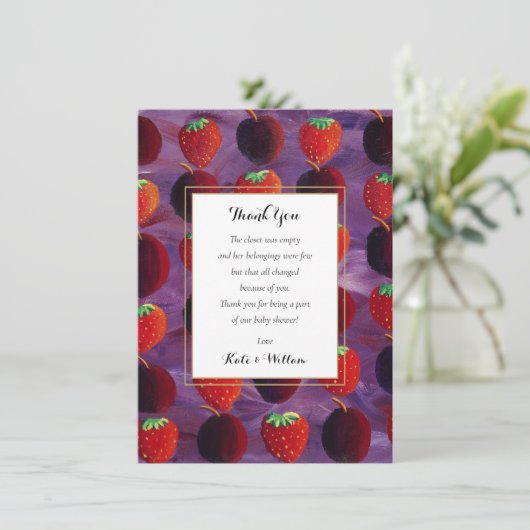 Rode Vruchten Landelijke Baby Shower / Strooipoëzi Bedankkaart (Staand voorkant)