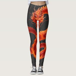 Rode Vuurdraak Kunst Mythisch Vlam Draak Ontwerp Leggings