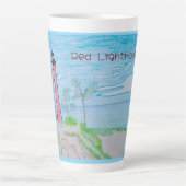 Rode vuurtoren Blauwe omtrek Latte Mok (Voorkant)