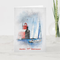 Rode vuurtoren en zeilboot 71e verjaardag