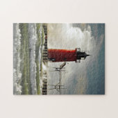 rode vuurtoren in storm legpuzzel (Horizontaal)