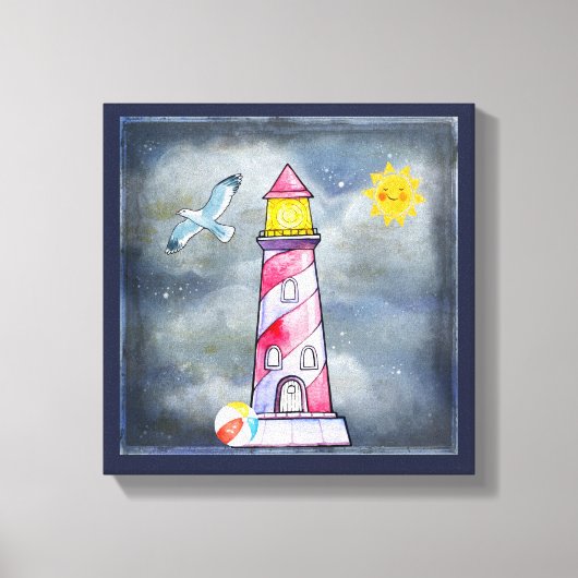 Rode vuurtoren met een achtergrond van Stormy Canvas Afdruk (Voorkant)