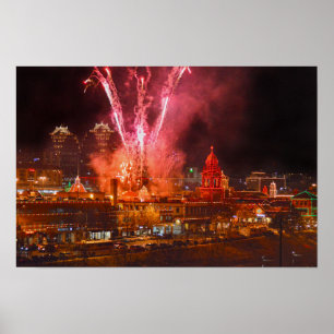 Rode vuurwerk boven The Plaza, Kansas City Poster