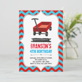 Rode wagen verjaardagsfeestje Uitnodiging (Staand voorkant)