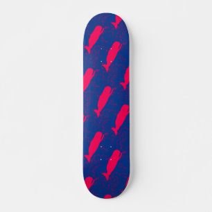 rode walvissen op blauw skateboard