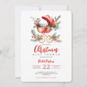 Rode wandelwagen Waterverf kerst Baby shower Kaart (Voorkant)