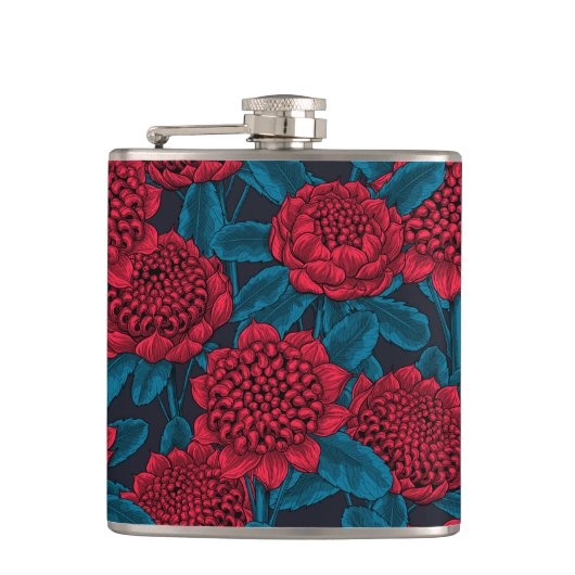 Rode waratabloemen heupfles (Voorkant)