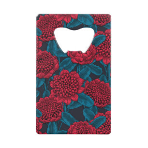 Rode waratabloemen kredietkaart flessenopener