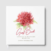 Rode waratah bloem waterverf rood wit bruiloft gastenboek (Voorkant)