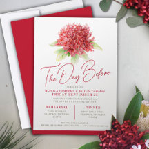 Rode waratah bloemenrepetitie dag voor bruiloft