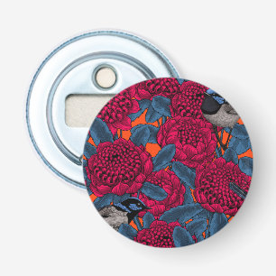 Rode waratah en sprookjes button flesopener