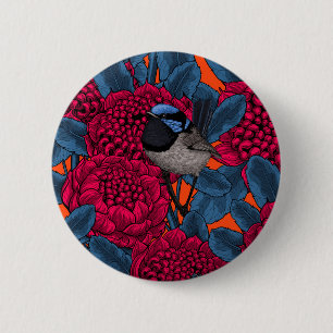 Rode waratah en sprookjes ronde button 5,7 cm