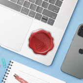 Rode waszegelmonogram 2 initialen elegante scripti sticker (Laptop met iPhone)