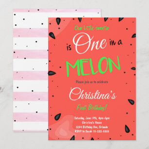 Rode Watermeloen 1e Verjaardag uitnodiging