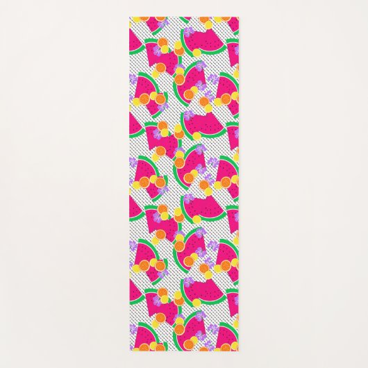 Rode Watermeloen Gele Citroenen Tropisch op Wit Yogamat (Voorkant)