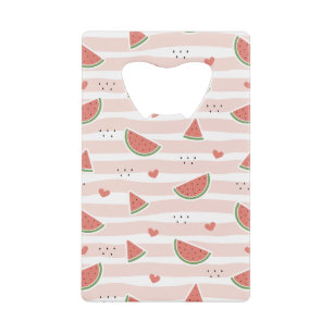 Rode watermeloenen, harten, strepen, zomerpatroon kredietkaart flessenopener