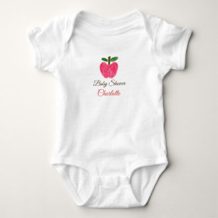 Rode Waterverf appel baby shower naam toevoegen ti Romper