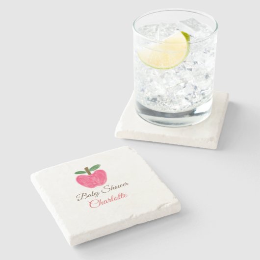 Rode Waterverf appel baby shower naam toevoegen ti Stenen Onderzetter (Zijkant)