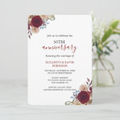 Rode waterverf bloeit 50ste verjaardag bruiloft kaart (Staand voorkant)