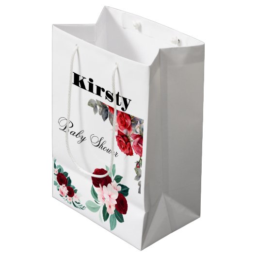 Rode Waterverf Bloem Baby shower Medium Cadeauzakje (Voorkant Gekanteld)