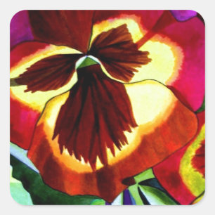 Rode waterverf bloem vierkante sticker