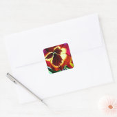 Rode waterverf bloem vierkante sticker (Envelop)