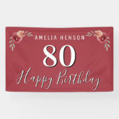 Rode Waterverf Bloemen 80ste Verjaardag Spandoek (Horizontaal)