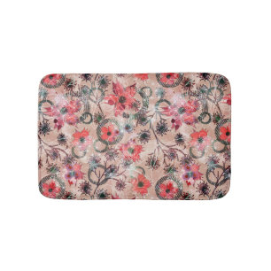 Rode waterverf bloemen op beige. badmat