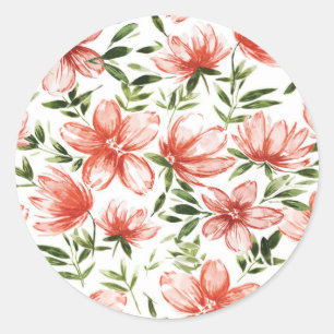 Rode Waterverf bloemen Ronde Sticker