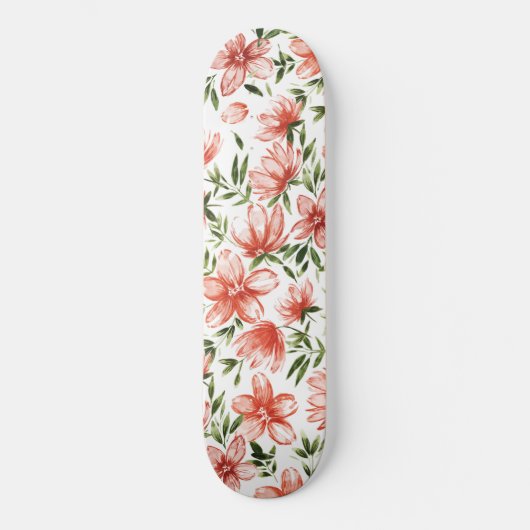Rode Waterverf bloemen Skateboard (Voorkant)
