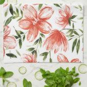 Rode Waterverf bloemen Theedoek (Gevouwen)